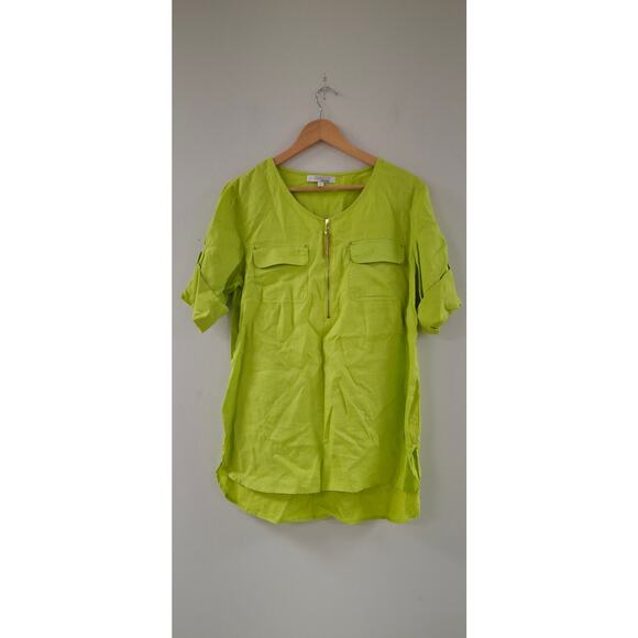 Ellen Tracy Women's Citron Green Linen Long Shirt Zip Up Med. - Picture 1 of 8